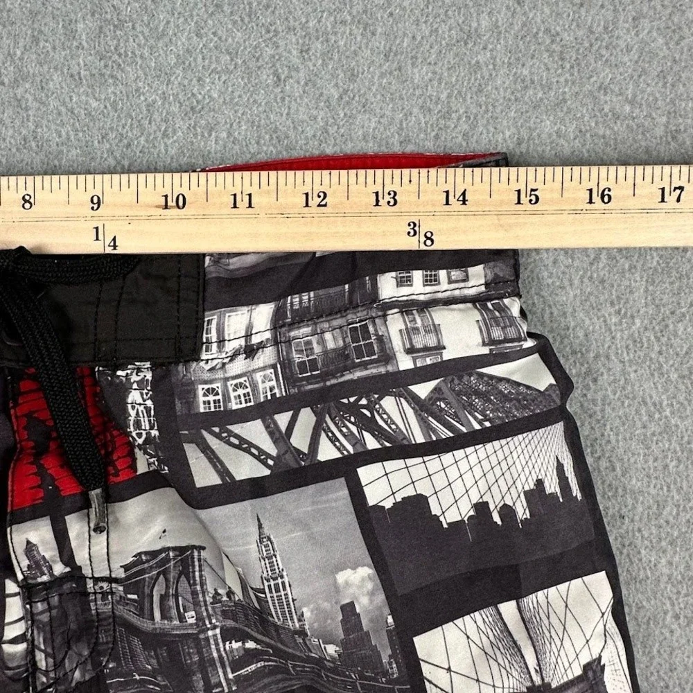 No Fear Mens XL Board‎ Shorts Graphic New York City Brooklyn Bridge Black Red